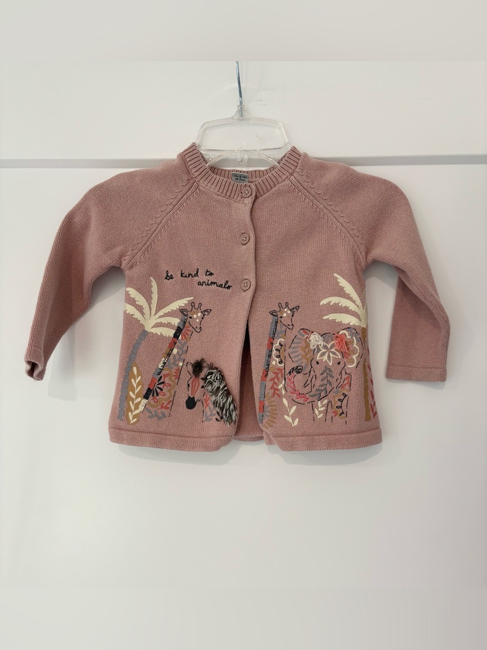 Zoo Safari Mauve Pink Cardigan Sweater 
Size 18/24 months